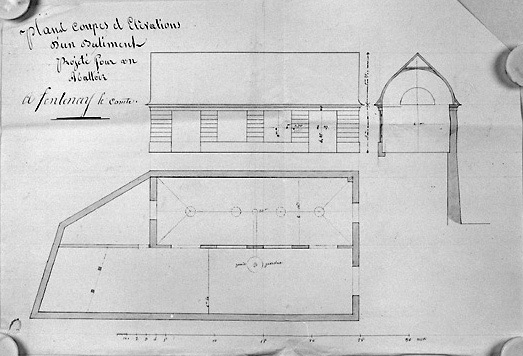 'Plan coupe et élévation de l'abattoir projeté', donnant sur l'actuelle rue de la Rochefoucauld, n.s., n.d.