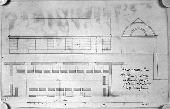 'Plan coupe et élévation de la boucherie projetée', donnant sur l'actuelle rue de la Rochefoucauld, n.s., n.d.