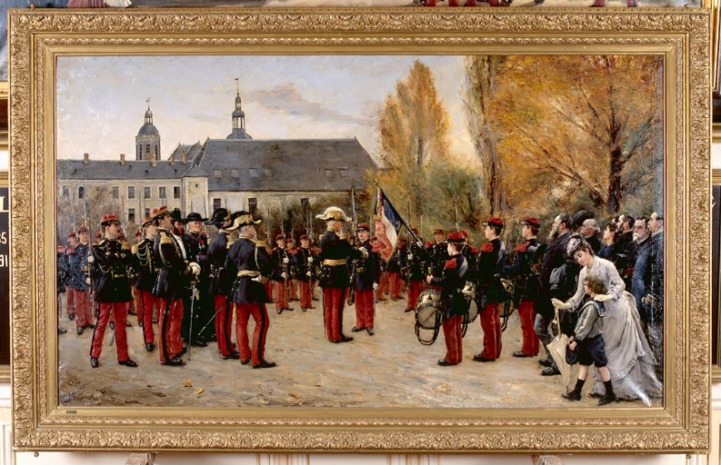 Tableau : la Remise de la médaille militaire à l'élève Pichon