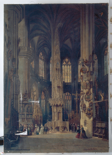 Tableau : intérieur d'église