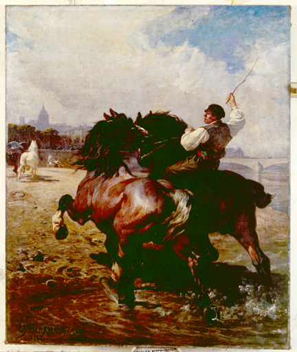 Tableau : chevaux à l'abreuvoir