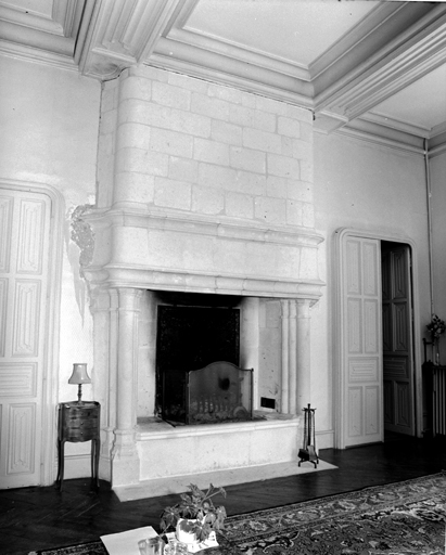 Cheminée de la pièce gauche au rez-de-chaussée.