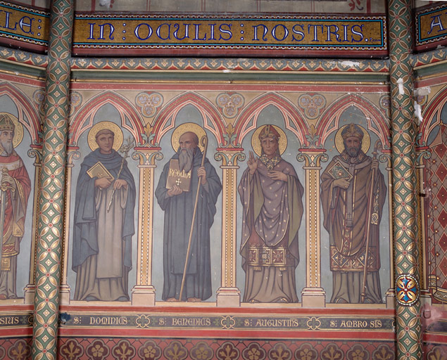 3ème travée nord du choeur, saint Dominique, saint Benoît, saint Augustin et saint Ambroise.