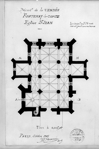 Plan au 1/250e par Déverin, en octobre 1907. (Bibliothèque du Patrimoine, détail du relevé n°13458).