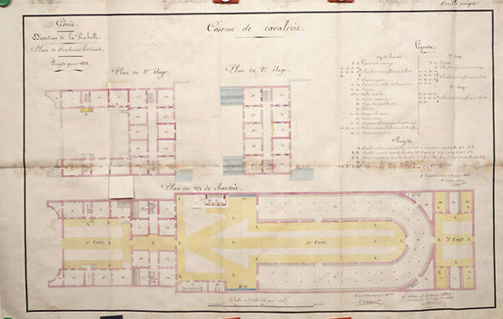 Plans du rez-de-chaussée, du premier et du deuxième étages, au 1/200e, signés et datés Mairet, chef de bataillon, ingénieur en chef, le 8 janvier 1828. (Archives du Génie, Vincennes, article 8, section 1, Fontenay, carton n°1).