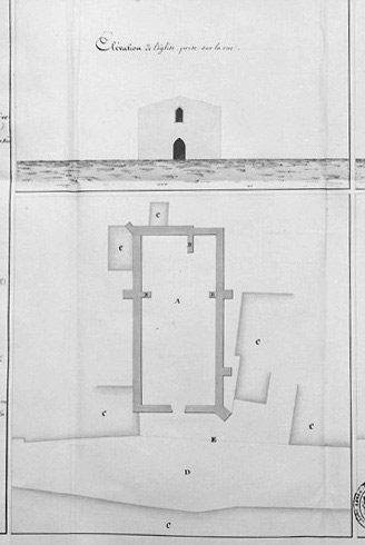 Plan et façade ouest de l'église par de Verdon, le 26 février 1821 (détail du document précédent).