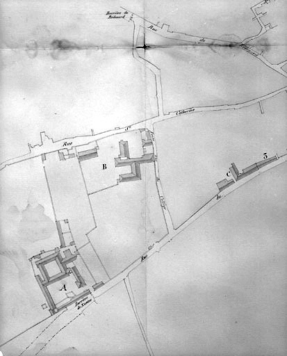 Plan de l'hôpital et du collège. Détail d'un plan de la ville au 1/2000e.