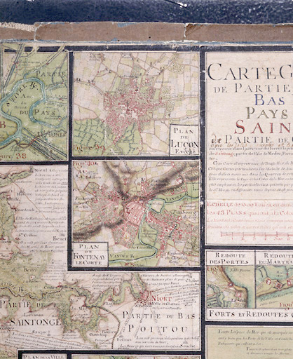 'Plan de Fontenay le Comte', environ au 1/30000e. Détail de la 'Carte généralle de partie des costes de Bas Poitou...', par Claude Masse, ingénieur du Roi, en 1721.