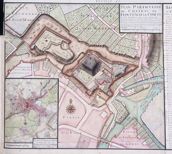 'Plan particulier du château de Fontenay le Comte en lestat quil estoit au mois d'avril 1720'. Plan environ au 1/900e, par Claude Masse, ingénieur du Roi.