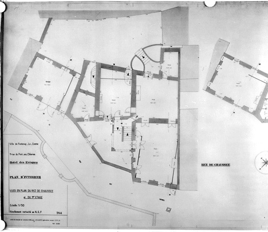 Plan du rez-de-chaussée au 1/50e, par Y. Plantet, géomètre expert D.P.L.G., en octobre 1980. (Service Départemental de l'Architecture, La Roche-sur-Yon).