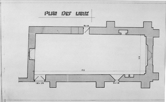 Plan de la chapelle au 1/500e, par les Services Techniques de la Ville de Fontenay-le-Comte, le 19 février 1980. Service Départemental de l'Architecture, La Roche-sur-Yon.