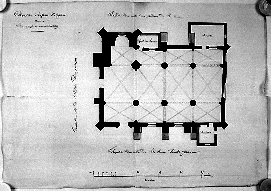 Plan au 1/125e de l'église, dressé à l'occasion de travaux de consolidation, n.s., n.d. (milieu du XIXe siècle). (A.C. Fontenay-le-Comte, 2 M 1).