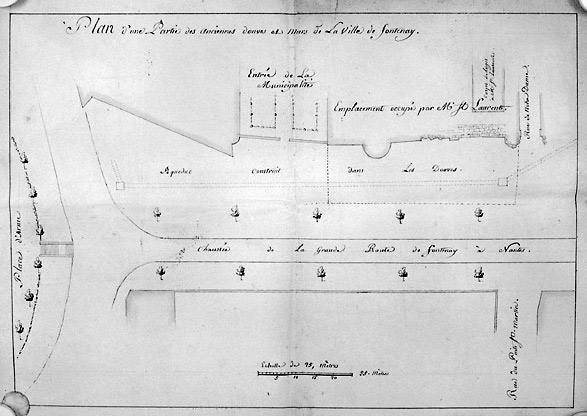 'Plan d'une partie des anciennes douves et murs de la ville de Fontenay', n.s., n.d. (début du XIXe siècle). (A.C. Fontenay-le-Comte, 1 M 15).