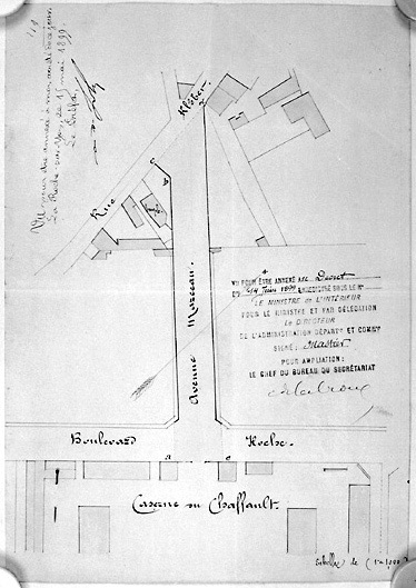 Plan au 1/1000e dressé en 1899 en vue du classement de la rue Marceau dans la voierie urbaine.