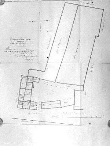 'Plan de la maison de Sainte Marguerite...', rue Kléber, dressé au 1/200e par Salomon, ingénieur ordinaire des Ponts et Chaussées, le 1er décembre 1824, en vue de son acquisition par la ville. (A.C. Fontenay-le-Comte, 1 M 4).