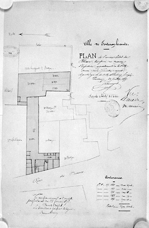 Plan de l'ancien hôtel du Pélican, transformé en caserne d'infanterie, appartenant à la Ville, au 1/500e.