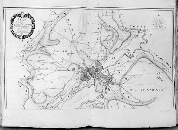 'Plan de la commune de Fontenay-le-Comte divisé par sections en vertu de la délibération de la Municipalité du 12 janvier 1791', par A.Bitton, en 1869. Plan extrait des 'Archives Historiques' de Benjamin Fillon, 1866-1872.