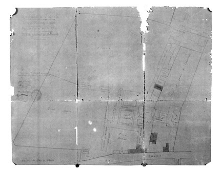 Plan général des bâtiments, au 1/500e, avec projets concernant le service des opérations chirurgicales, la maternité, la blanchisserie et le logement du directeur. Document signé et daté Abel Filuzeau, le 5 novembre 1924. (A.D. Vendée, 104 J 495).