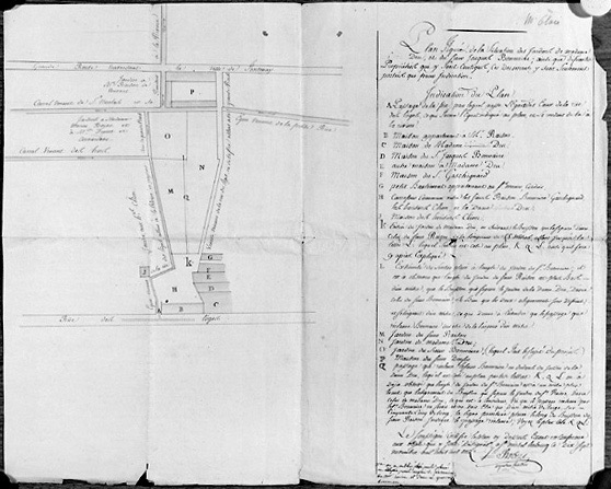 Plan dressé le 17 novembre 1811, concernant les propriétés situées entre le 53, rue de la République et le 94 rue des Loges.