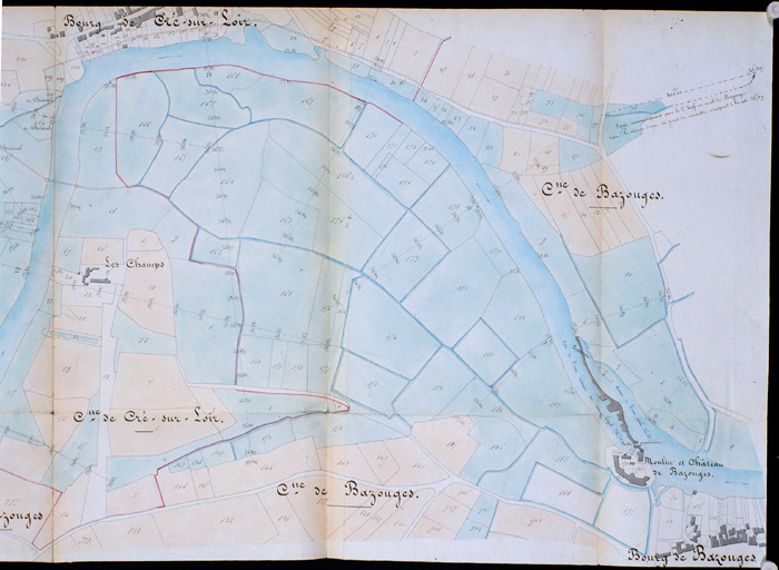 Plan du Loir entre les villages de Cré et Bazouges.