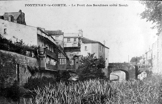 Le pont vu du nord au début du siècle. Carte postale ancienne. (B. M. Fontenay-le-Comte)