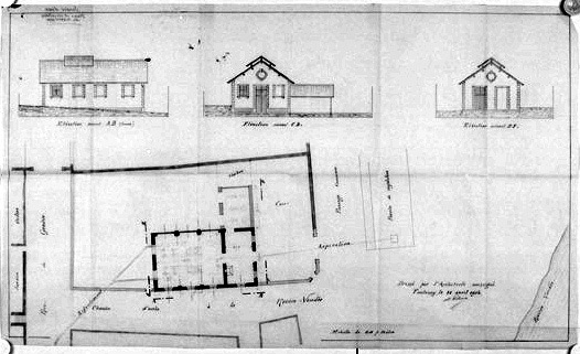 Usine élévatoire : plan et élévations au 1/100e, signés et datés A.Filuzeau, le 21 avril 1904. (A.C. Fontenay-le-Comte, 2 N 2).