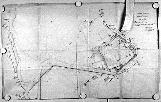 'Plan de deux nouvelles voies projetées servant à communiquer du quai projeté sur la rive droite à l'aval du Pont Neuf à la rue du Puits St Martin', signé et daté A. Garnereau, le 9 mai 1849. Photo avec retombe.