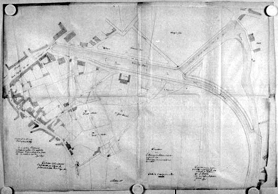 Projet de rues reliant le quai le long de la Vendée et la rue du Puits-St-Martin, plan au 1/1000e, dressé en 1849.