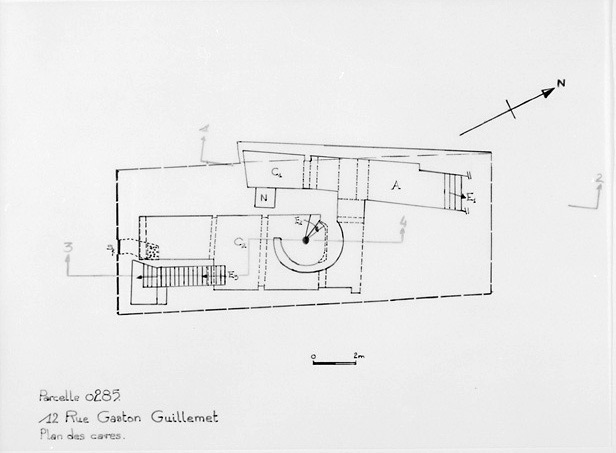 Plan du sous-sol du 12, rue Gaston-Guillemet, au 1/100e, par Géraldine Métayer, en 1995.