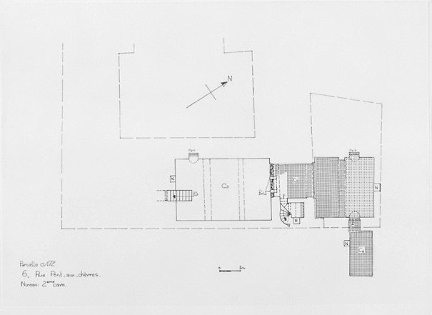 Plan du deuxième niveau de sous-sol, au 1/100e, par Géraldine Métayer, en 1996.