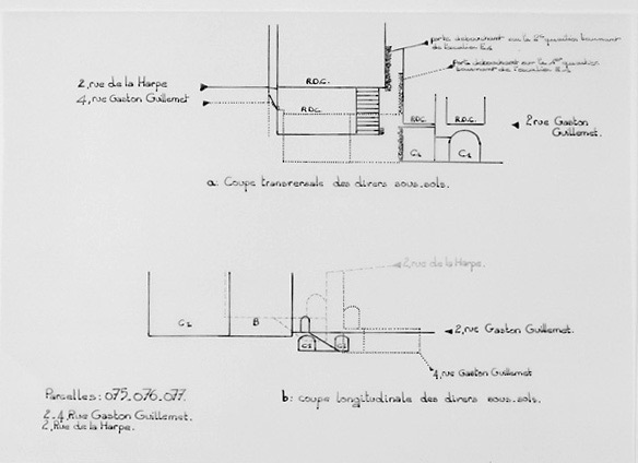 Coupes des sous-sols au 1/100e, par Géraldine Métayer, en 1995.