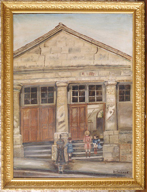 Tableau peint vers 1940, signé D.Thibaud, montrant la façade sud du minage. Collection particulière.