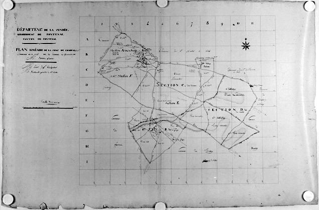 Commune de Charzais, rattachée à la commune de Fontenay-le-Comte en 1967. Plan cadastral de 1810, tableau d'assemblage au 1/10000e.