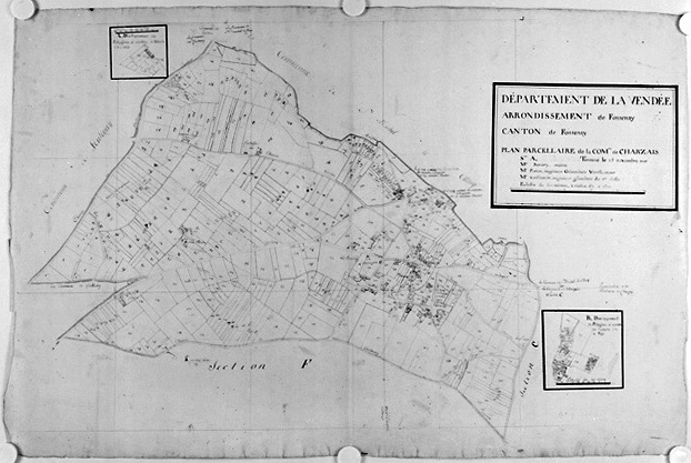 Commune de Charzais, rattachée à la commune de Fontenay-le-Comte en 1967. Plan cadastral de 1810, section A au 1/2500e.