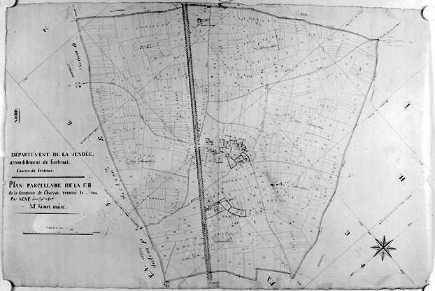 Commune de Charzais, rattachée à la commune de Fontenay-le-Comte en 1967. Plan cadastral de 1810, section B au 1/2500e.