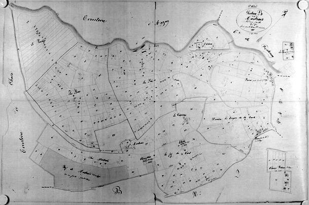 Commune de Saint-Médard-des-Prés, rattachée à la commune de Fontenay-le-Comte en 1972. Plan cadastral de 1843, section B dite du Martrais, feuille n°1 au 1/2000e.