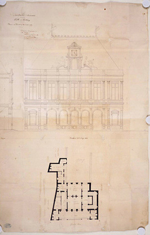 Projet d'hôtel de ville à l'emplacement des actuels 51, 53 et 55, rue Gaston Guillemet, signé et daté A.Garnereau, le 19 janvier 1859, sans échelle.