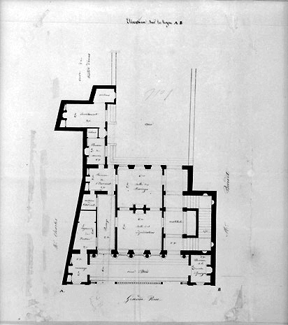 Projet d'hôtel de ville signé et daté A.Garnereau, le 19 janvier 1859. Détail du plan.