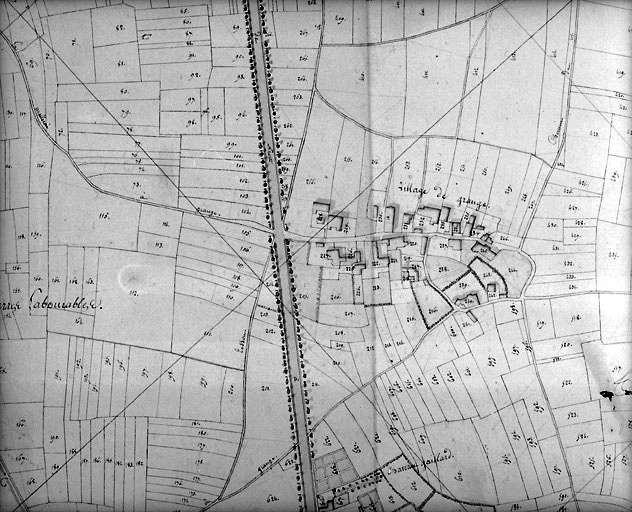 Commune de Charzais, rattachée à la commune de Fontenay-le-Comte en 1967. Plan cadastral de 1810, section B au 1/2500e, détail du village de Grange.