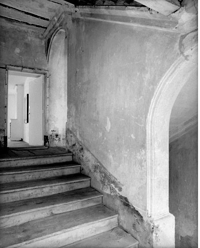 Volée de l'escalier allant du palier du deuxième étage côté cour, au palier du deuxième étage, côté rue.