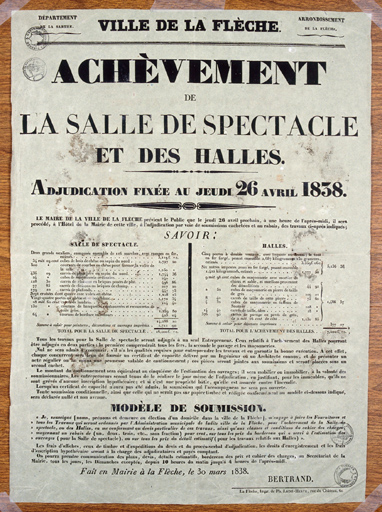 Affiche d'adjudication des travaux, 1838.