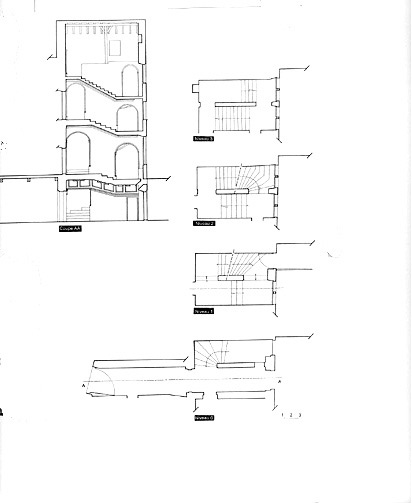 Plans et coupe longitudinale de l'escalier.