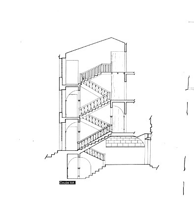 Coupe longitudinale de l'escalier.