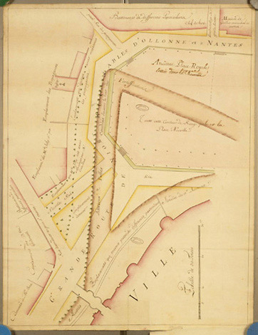 Plan des environs de la place Viète (ancienne place Royale), dressé vers 1760, montrant les anciennes fortifications et la place projetée.