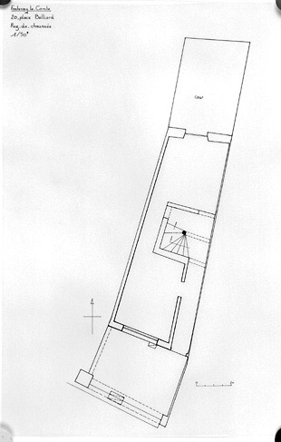 Plan du sous-sol du n° 20. Relevé au 1/50e par Géraldine Métayer, en 1997.