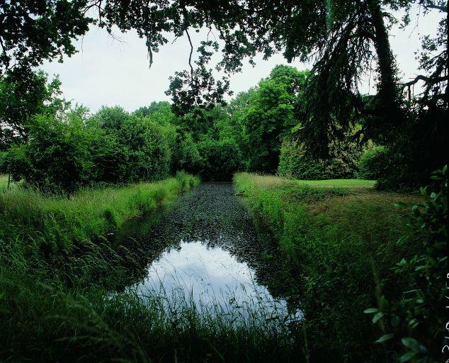 Parc, à l'est du logis : vivier appelé La Douve, vue en axe nord-sud.