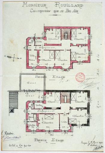 Plans des étages, projet d'agrandissement, par Ernest Bricard, 1911.