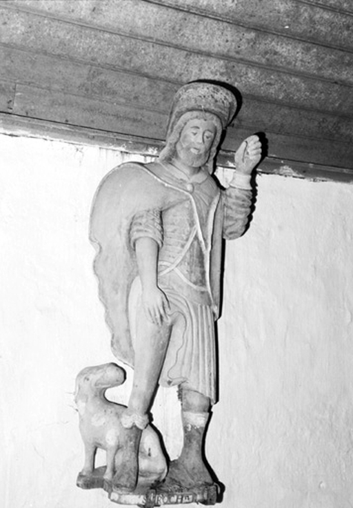 Statue (2, d'applique, petite nature, en pendant) : saint Pierre, saint Roch montrant sa plaie, chapelle Saint-Conogan (Glomel)