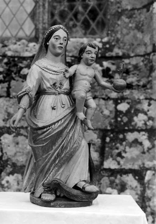 Statue (d'applique, demi-nature) : Vierge à l'Enfant, église Paroissiale Saint-Juvenal (Le Moustoir)