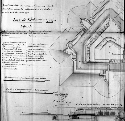 Ouvrages extérieurs de Brest, 1777 : plan du fort de Kerhour, 1er projet